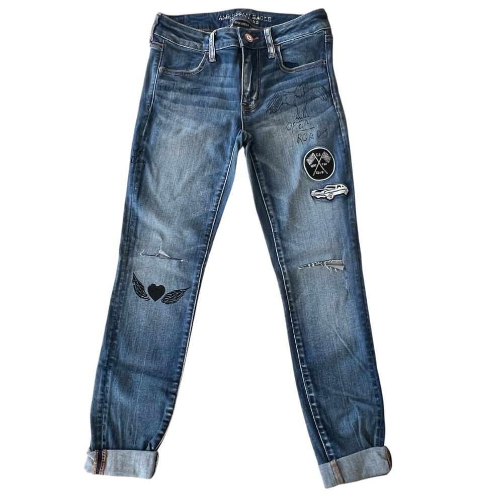 American Eagle Super Stretch Jeggings w/Embroidered & Graffiti Accents 4 NWOT